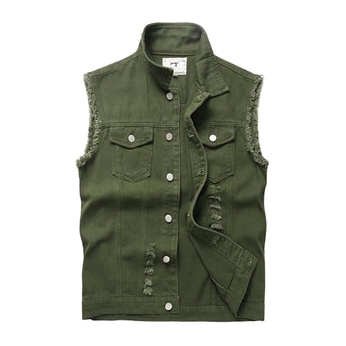 Ginsiom Men's Denim Vest,Sleeveless Jacket Slim Fit Vintage Casual Ripped Summer Jean Vest for Men