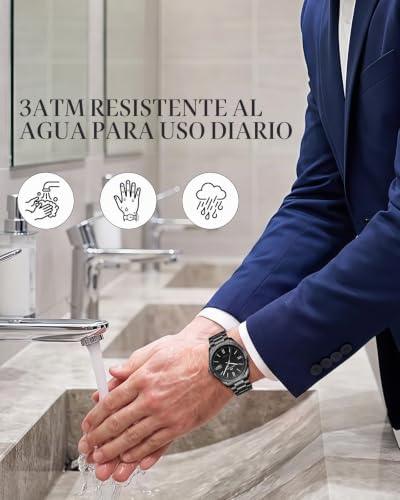 Reloj Hombre Acero Negocios: Analogico Formal Relojes con Fecha Luminosa - Regalo para Business Hombre Aniversario Cumpleaños Día del Padre - Negro