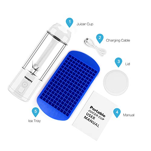 Portable Juicer Cup USB Battery Operated Blender - Six Blades in 3D, 16 oz, 4000mAh Rechargeable Battery Power Bank, 480ml Fruit Mixing Machine with Ice Tray FDA BPA Free (White) - Thumbnail 7