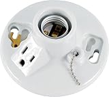 GE Porcelain Lampholder, Grounded with Pull Chain, White 18305