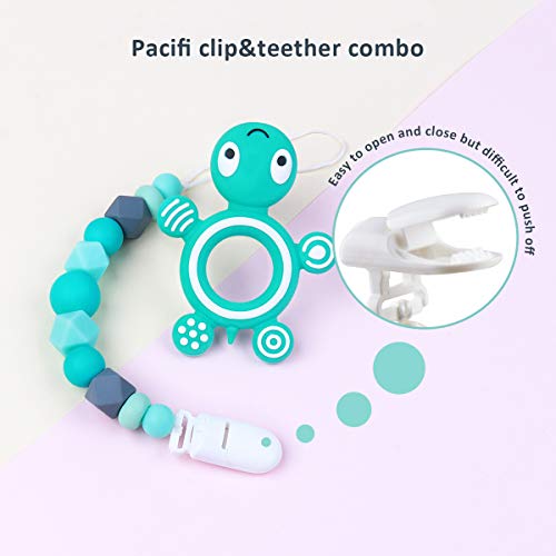 MCGMITT Pacifier Clip with Turtle Teether Silicone, Baby Teething Beads Relief Toys for Girls or Boys, Soothie Pacifier Holder & Binky Clips, Best
