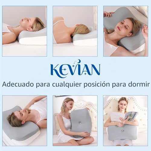 Almohada Cervical Ergonómica Memory Foam, Gris, 60x37x12 cm