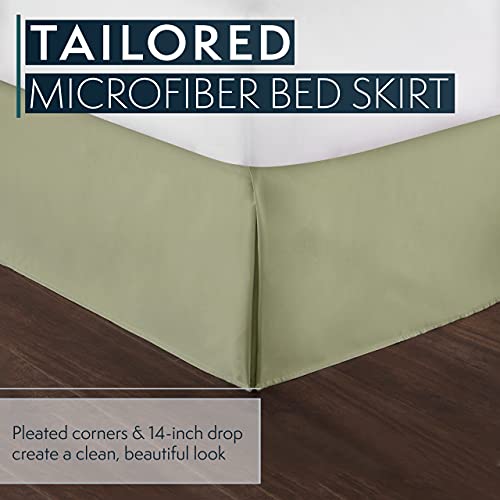HC Collection Sage Queen Bed Skirt Dust Ruffle w/ 14 Inch Drop