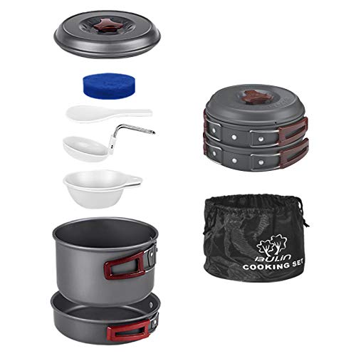 Bulin Camping Cookware Mess Kit, Backpack Portable Campfire Cooking Pots Pans K…
