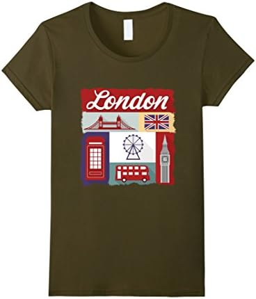 Women's London City Lover T-Shirt Visit Symbols Travel Tour Tee Medium Olive