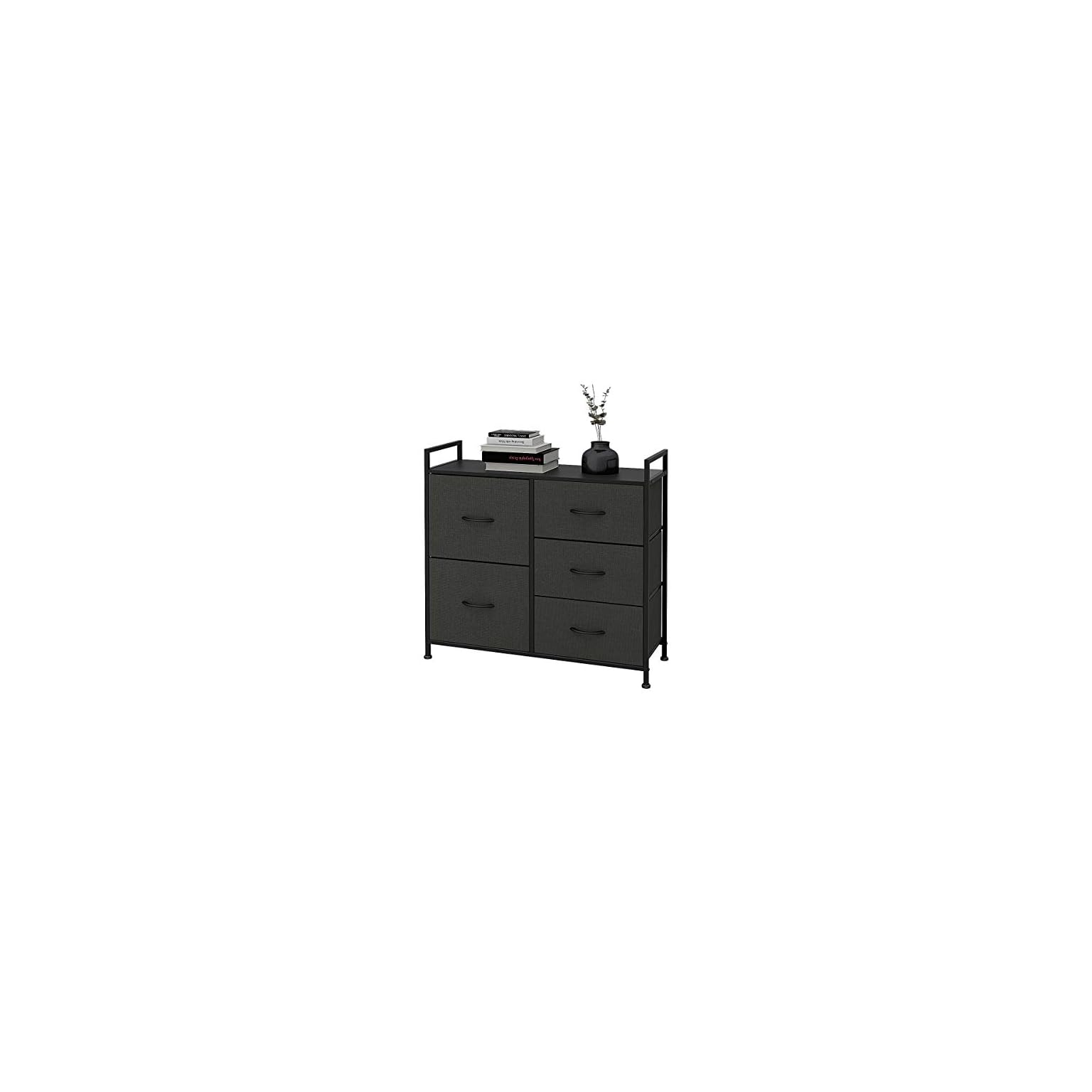 WLIVE Dresser with 5 Drawers, Fabric Storage Tower with Handrail, Organizer Unit for Bedroom