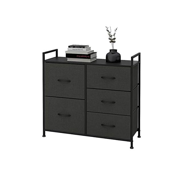 WLIVE Dresser with 5 Drawers, Fabric Storage Tower with Handrail, Organizer Unit for Bedroom