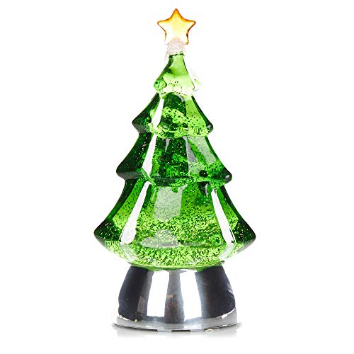 ReLive 8.5" Glitter Christmas Tree - Light Up Snow Globe Decor - Green