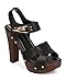 Women Leatherette Peep Toe Studded Wooden Chunky Heel Clog Sandal EB05 - Black