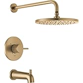 Delta Faucet Modern Raincan Round Single-Function Tub and Shower Trim Kit Gold, Tub Faucet Set, Rainfall Shower Head Gold, Delta Shower Kit, Champagne Bronze T14469-CZ-PP (Valve Not Included)