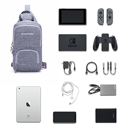 Victoriatourist WANDF Switch Travel Bag, for Nintendo Switch Console, Dock, Joy-Con Grip & Switch Accessories, Protective Storage Sling Backpack Shoulder Bag for Nintendo Switch and iPad (Gray-2) - Thumbnail 4