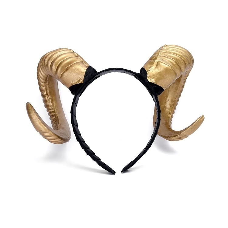 LEEMASING Halloween Gothic Devil Headband Sheep Horn Hairband Cosplay Accessories For Party Decoration Cosplay Costume Headpiece (Gold)