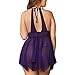 Feelingirl Women Lace Ruffle See Through Lingerie Purple 3XL