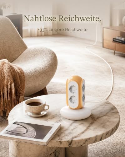 Steckdosenturm Mehrfachsteckdose 6-Fach mit Schalter, 3680W/16A, 1420J Überspannungsschutz, 2 m Kabel, 479g Standfuß, Überlastschutz, 850°C Gehäuse, Büro & Schlafzimmer (Basaltgrau)