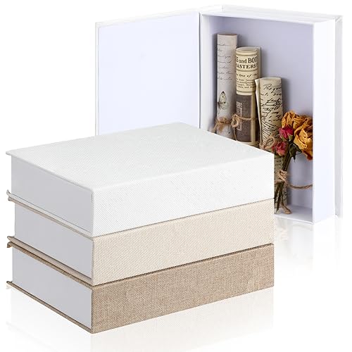 Tioncy Dekorative Bücherboxen, moderne Aufbewahrungsbox aus Leinen, Kunstbücher für Bücherregal, Dekoration, Couchtisch, Buch für Bastelarbeiten, mehrfarbig, 21,6 x 15,5 x 4,6 cm, 3 Stück
