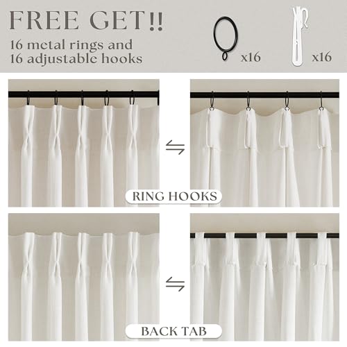 Natural Pinch Pleated Linen Curtains 84 Inch Length 2 Panels for Living Room Bedroom Textured Cream Ivory Birch Semi Sheer Boho Neutral Back Tab Pinch Pleat Hooks Rings Window Curtain 84 Inches Long