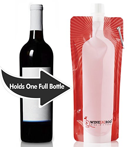 WINE[A]ROO | Portable Foldable Wine Pouch For Women | Bag Holds A Full Bottle | Bonus Clip Included | Gifts & Accessories | Vino Carrier 2 Go (1 Pack, Red)