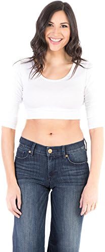 Womens Halftee Crop Top, 3 / 4 Sleeve,  Cream, White, 3X