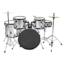 Drum Set 5 Pc Complete Adult Set Cymbals Full Size Silver New Drum Set
