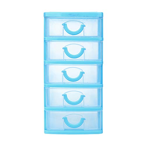 HIGHMIGOU Mini Desktop Drawer Box - Detachable Multi-Function Five-Layer Transparent Portable Storage Box, Jewelry Necklace Makeup Box Household Storage Storage Box (Sky Blue) - Thumbnail 2