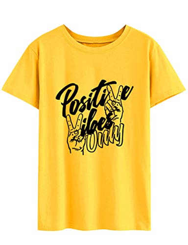 Nlife-Women-Positive-Vibes-Letter-Victory-Sign-Short-Sleeve-Casual-Tee-Shirts