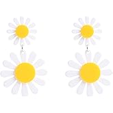 ONLYJUMP 60s 70s Daisy Earrings for Women - Acrylic Large Flower Earrings - Boho Earring - Layered Flower Petals - White