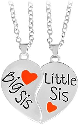 Sister Big Sis Lil Sis Little BFF Best Friends Forever Heart Pendant Necklace 2pc Set Family Love Jewelry Silver