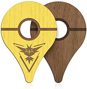 POKEWARES Shield Combo Set for Go Plus - Collect Them All - Slim Genuine Wood - Peel-N-Stick (Instinct Yellow Skin and Premium Walnut Skin)
