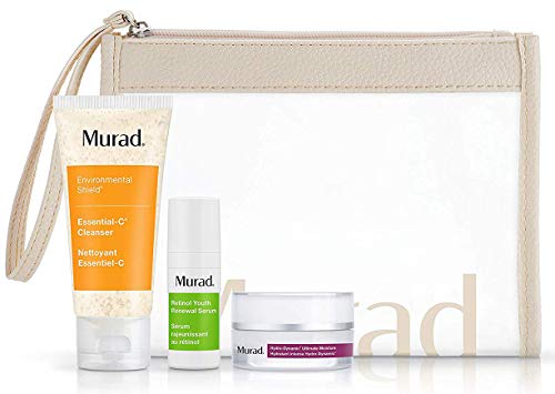 Murad Regimen Travel Set | Essential-C Cleanser, Retinol Serum, Moisturizer + Toiletry Bag | 3-piece set