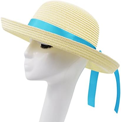 Vegali Women Bowknot Wide Brim Summer Beach Sun Straw Hats (Light Yellow)