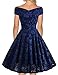 Women's Vintage Off Shoulder Hi-Lo Floral Lace Wedding Cocktail Formal Swing Dress Medium Blue(off Shoulder)