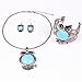 Qiyun (TM) Turquoise Blue Owl Pendant Chain Necklace Dangle Earrings Cuff Bracelet Set