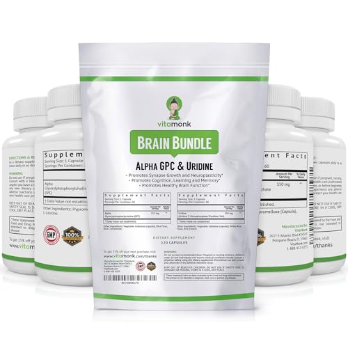 VitaMonk Alpha GPC and Uridine Stack - Mr Happy Stack - Uridine Monophosphate with No Artificial Fillers - Bioavailable Choline Supplements Promote Cognition, Focus, Mental Clarity