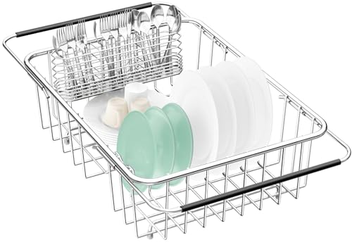 Fanbsy Large Dish Drainer Rack in Sink Adjustable, Expandable 304 Stainless Steel