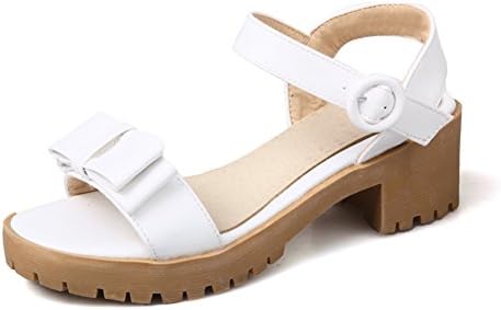 Noebo Women's Stylish High Heel Outdoor Ankle Strap Leather Sandals White 36 5.5 D(M) US