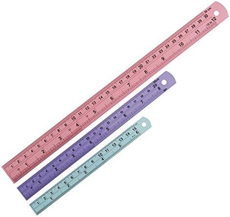 DrWritting Aluminum Ruler 6 8 12 Inch Colorful Pack 3 Bulk Stationary Tool Kit Set for Kids School Office Art Home Art Design Drawing Drafting with Conversion Tables cm mm inches Metric (Random color)
