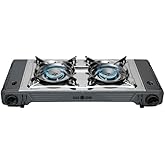 GasOne 2-Burner Portable Camp Stove - High Output 15,300 BTU - With Durable Carrying Case, Automatic Ignition, Safety Feature