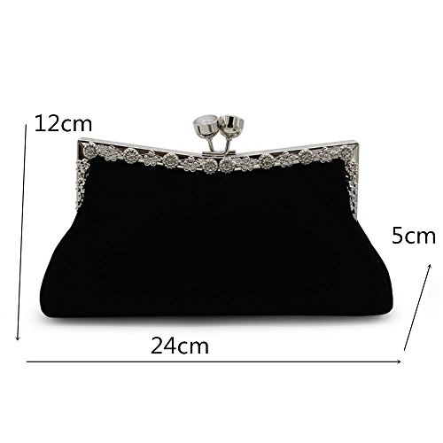 Kingluck Velvet With Rhinestone Wedding/Special Occasion Clutches/Evening Handbags(More Colors) (red) â€¦ (black)