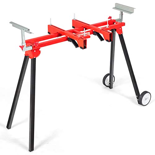 Goplus Folding Portable Miter Saw Stand with Wheels, Supports up to 300