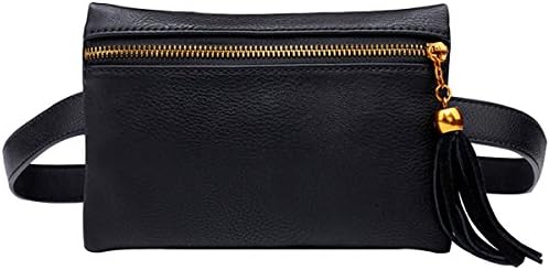 Millya Women Fashion PU Leather Waist Bag with Tassel Zipped Fanny Pack Money Holder Cell Phone Pouch (02693 Black)