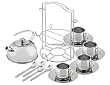 Kidzlane Play Tea Set - Stainless Steel - with Carry Caddy - Toy Tea Set for Kids, 13 Piece Pretend Playset