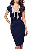 Miusol® Women's Sweat Heart-Neck Cute Bow Cap Sleeve Fitted Business Bodycon Dress