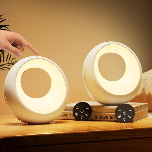 Bonsery Nachttischlampe 2er Set, Led Nachttischlampe Touch Dimmbar mit Fernbedienung, Tischlampe Kabellos mit RGB Farbwechsel, Nachtlampe Rund mit Tim