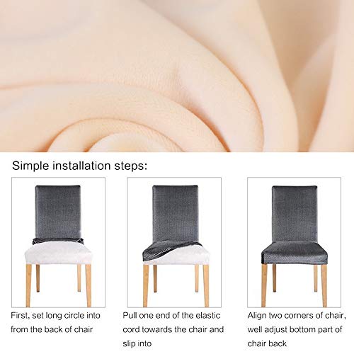 SearchI 6 Pack Fit Stretch Soft Velvet Dining Chair Covers Slipcover Protector, Removable Washable Fabric Short Chair Cover for Dining Room, Hotel, Ceremony (Creme, 6)