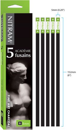 Nitram Fine Art Charcoal : Acad?mie Fusains B (x5) Soft Square Sticks by Nitram