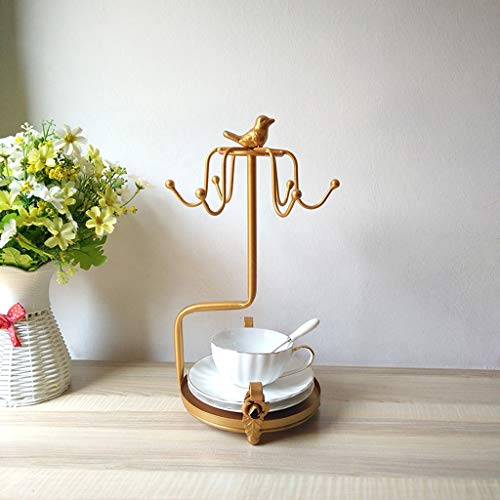 Vintage Iron Coffee Cup Holder Storage Rustic Tea Mug and Saucer Display Rack Kitchen Stand Organizer Drinkware Rack Holds 6 Cups