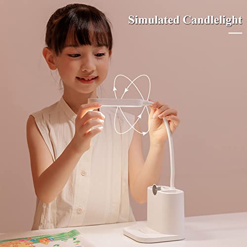 GEEKBOY LED Desk Lamp with USB Charging Port, Power Display Table Lamp with 2 Pen Holders & 360° Adjustable Arm, 3 Color Modes Stepless Dimming Rechargeable Desk Lights for Home Office Dorm