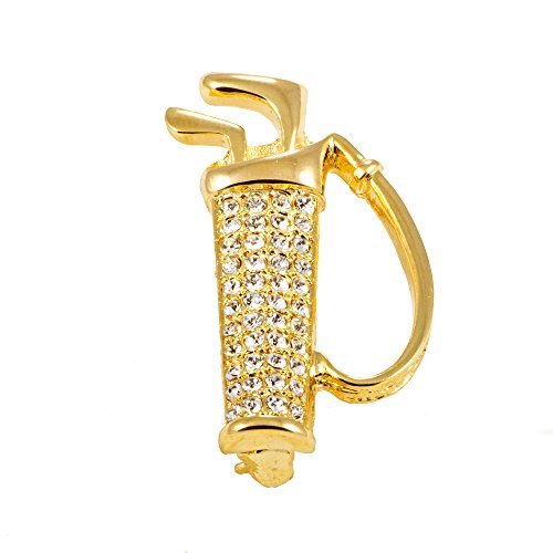 Gold Plated Pin Golf Bag Enamel Crystals Brooch