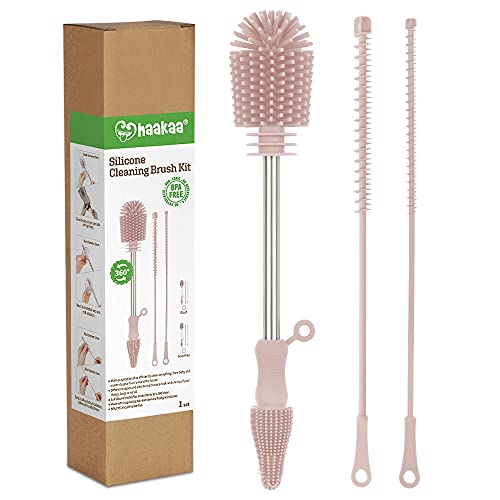 haakaa Silicone Cleaning Brush Kit Blush Scrub Brush for Breast