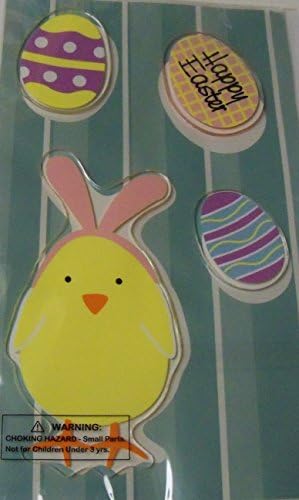 Jelz Easter Reusable Gel Window Clings ~ Chick with Bunny Ears, Decorative Eggs, Happy Easter (4 Clings, 1 Sheet)